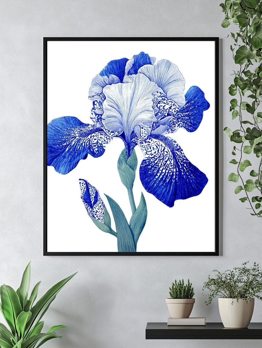 Blue Iris Botanical Print. — room view 4
