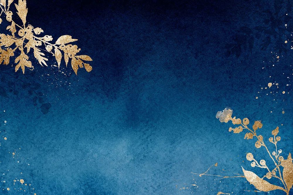 Gold Floral on Blue Background Poster. poster — botanical art