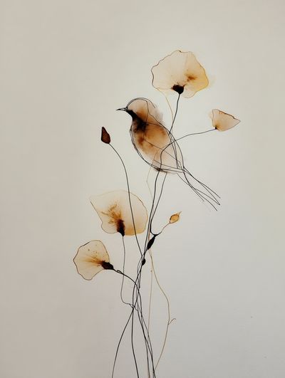 Bird and Flowers — Watercolor Print. poster