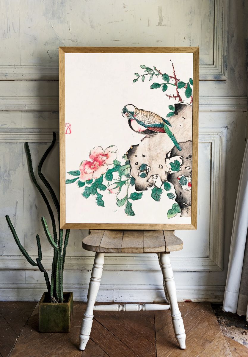 Colorful Bird and Flower — Illustration Print. — room view 1