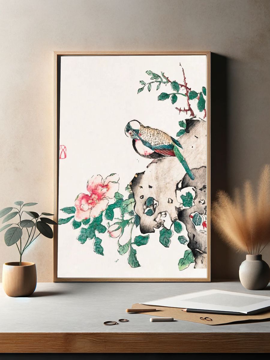 Colorful Bird and Flower — Illustration Print. — room view 2