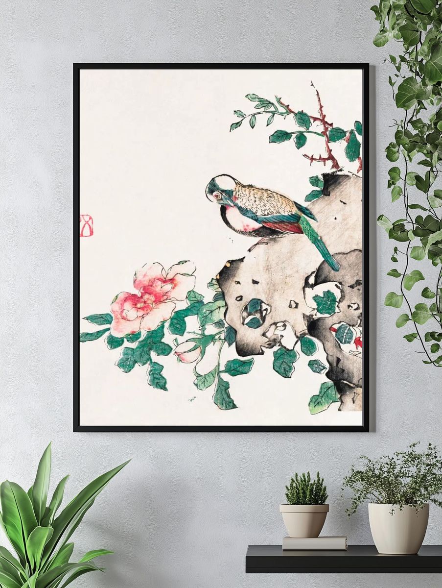 Colorful Bird and Flower — Illustration Print. — room view 4