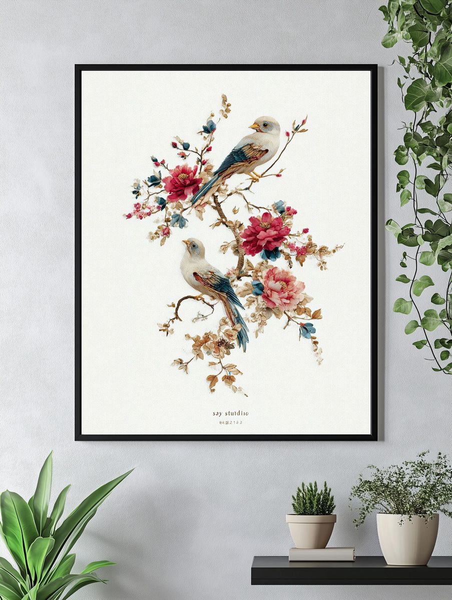 Birds and Flowers — Watercolor Print. — room view 4