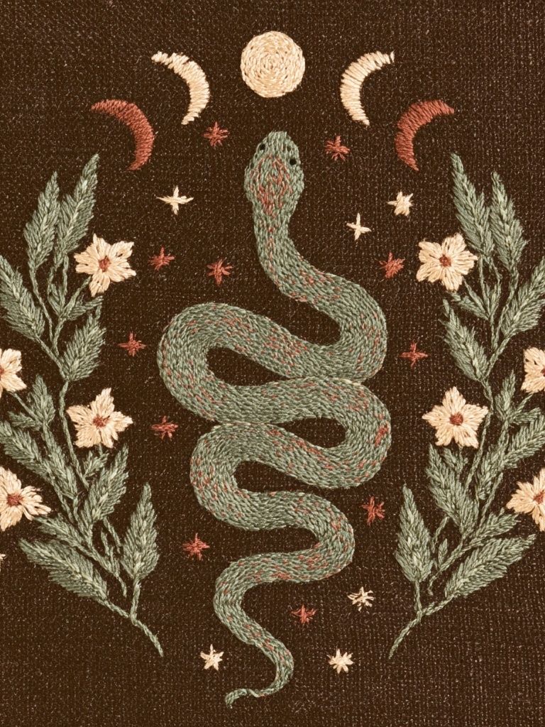 Celestial Snake Embroidery Print. poster — bohemian art