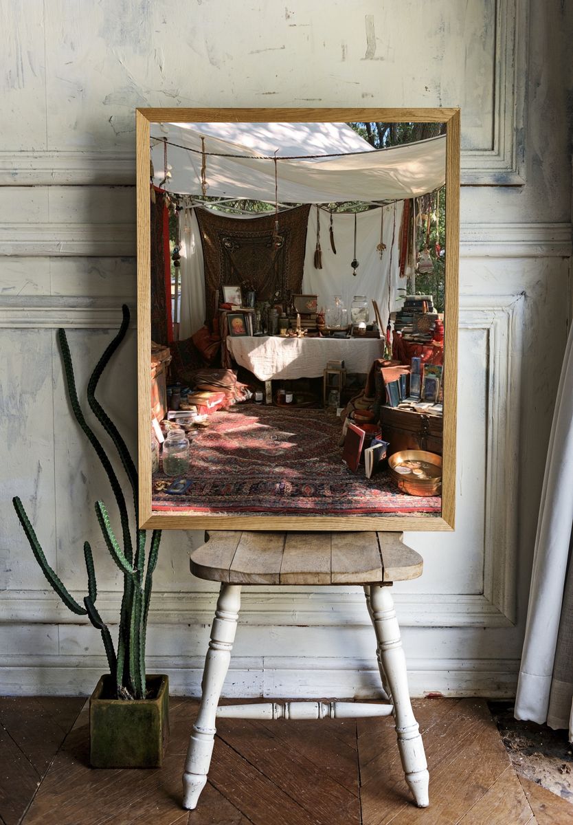 Bohemian Outdoor Market Stall Poster. room preview