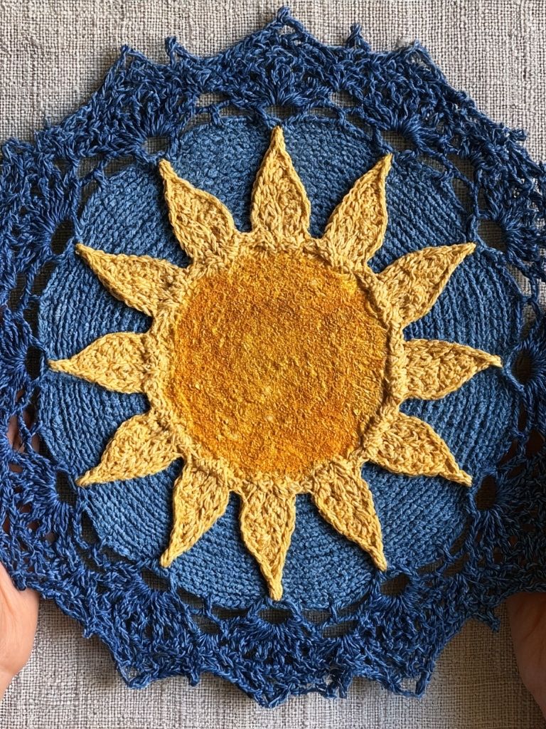 Crocheted Sun Textile Poster. poster — bohemian art
