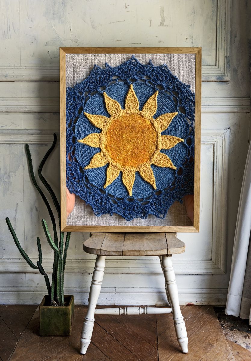 Crocheted Sun Textile Poster. — room view 1