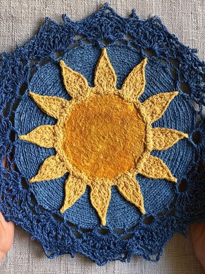 Crocheted Sun Textile Poster. poster