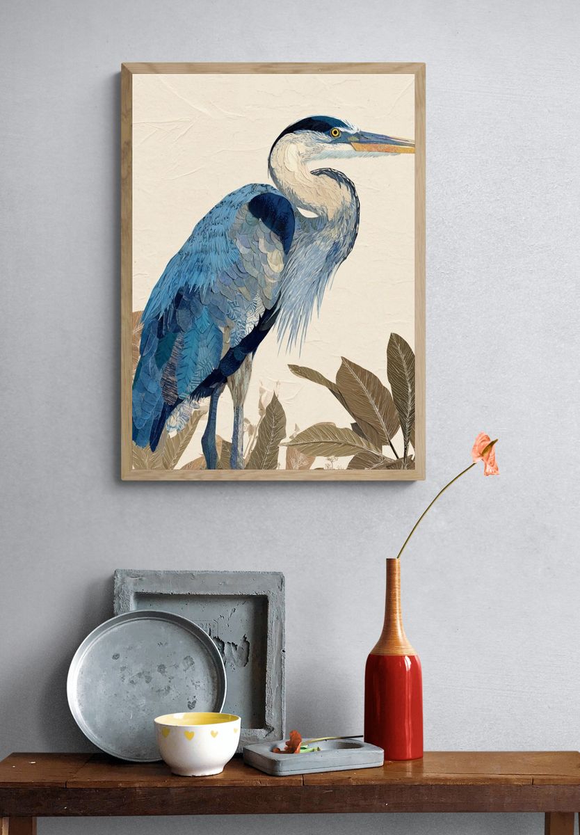 Blue Heron — Illustration Print. — room view 3