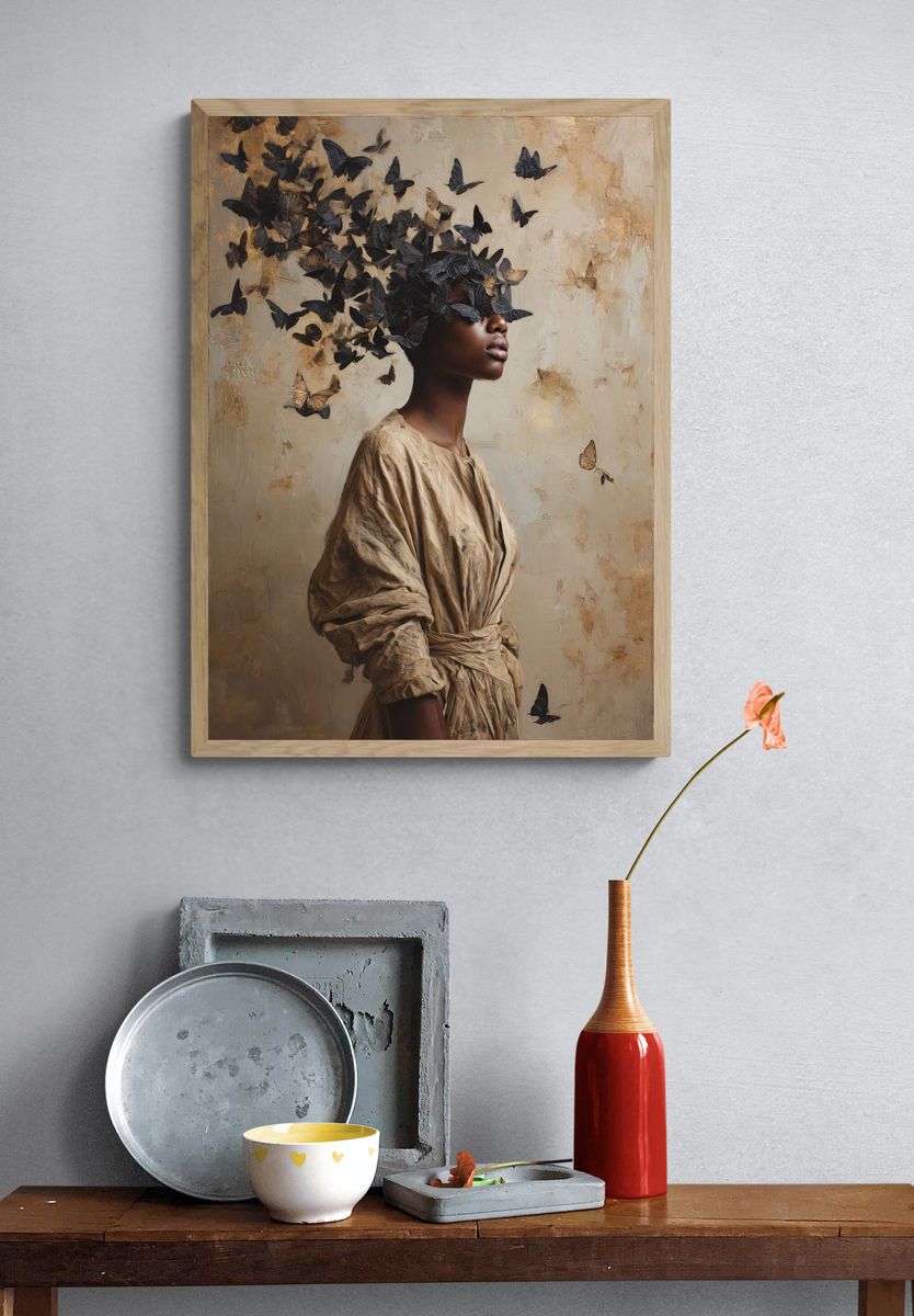 Butterflies in Hair — Fine Art Print. — room view 3