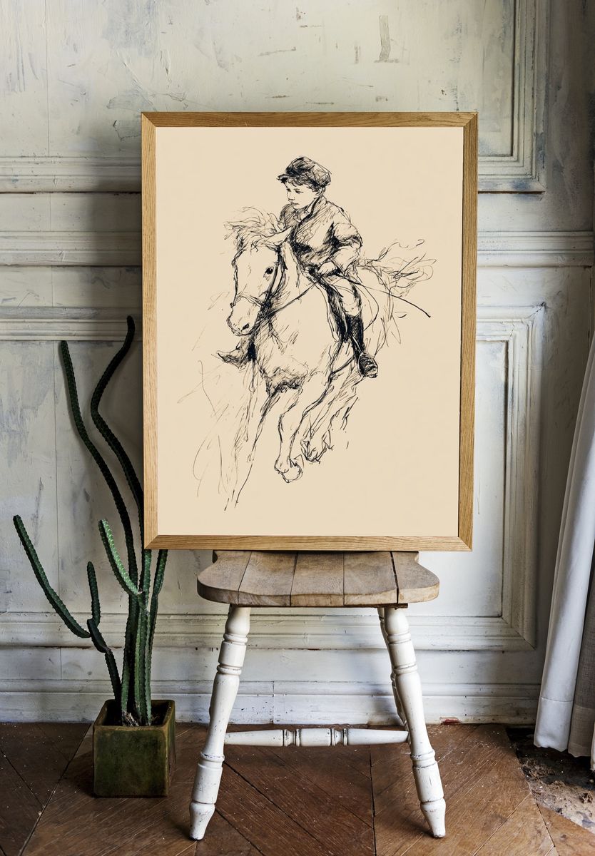 Boy Riding Horse — Fine Art Print. — room view 1