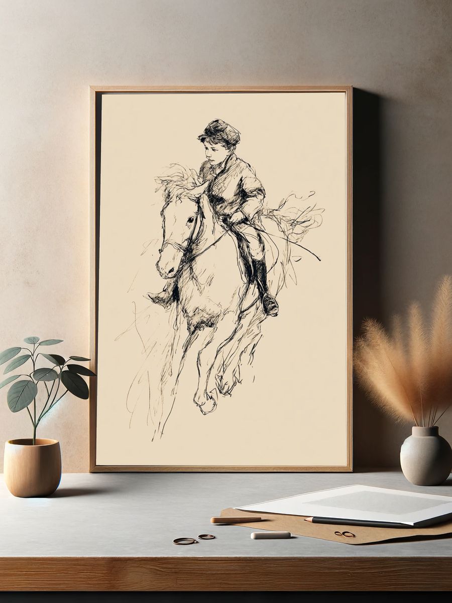 Boy Riding Horse — Fine Art Print. — room view 2