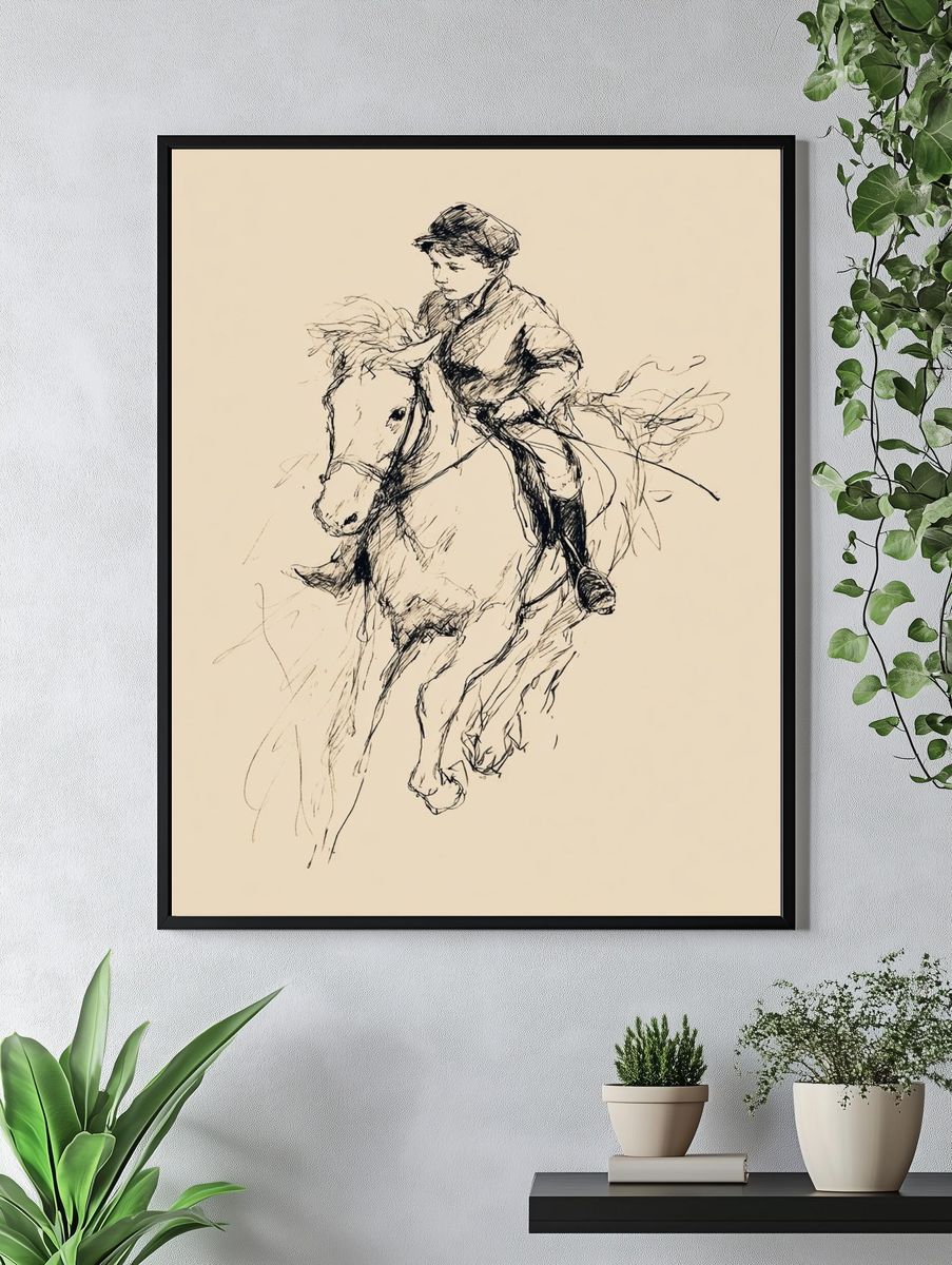 Boy Riding Horse — Fine Art Print. — room view 4