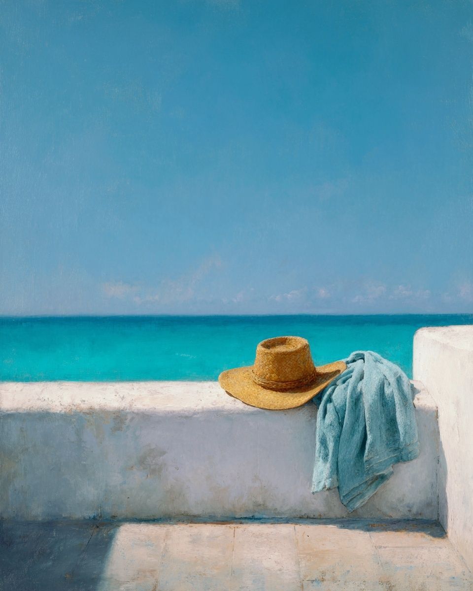 Beach Hat and Towel — Fine Art Print. poster — fine-art art