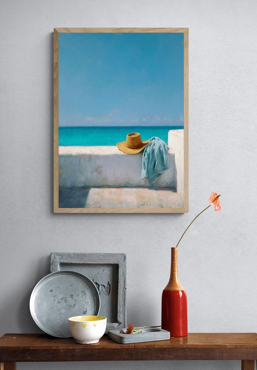 Beach Hat and Towel — Fine Art Print. — room view 3