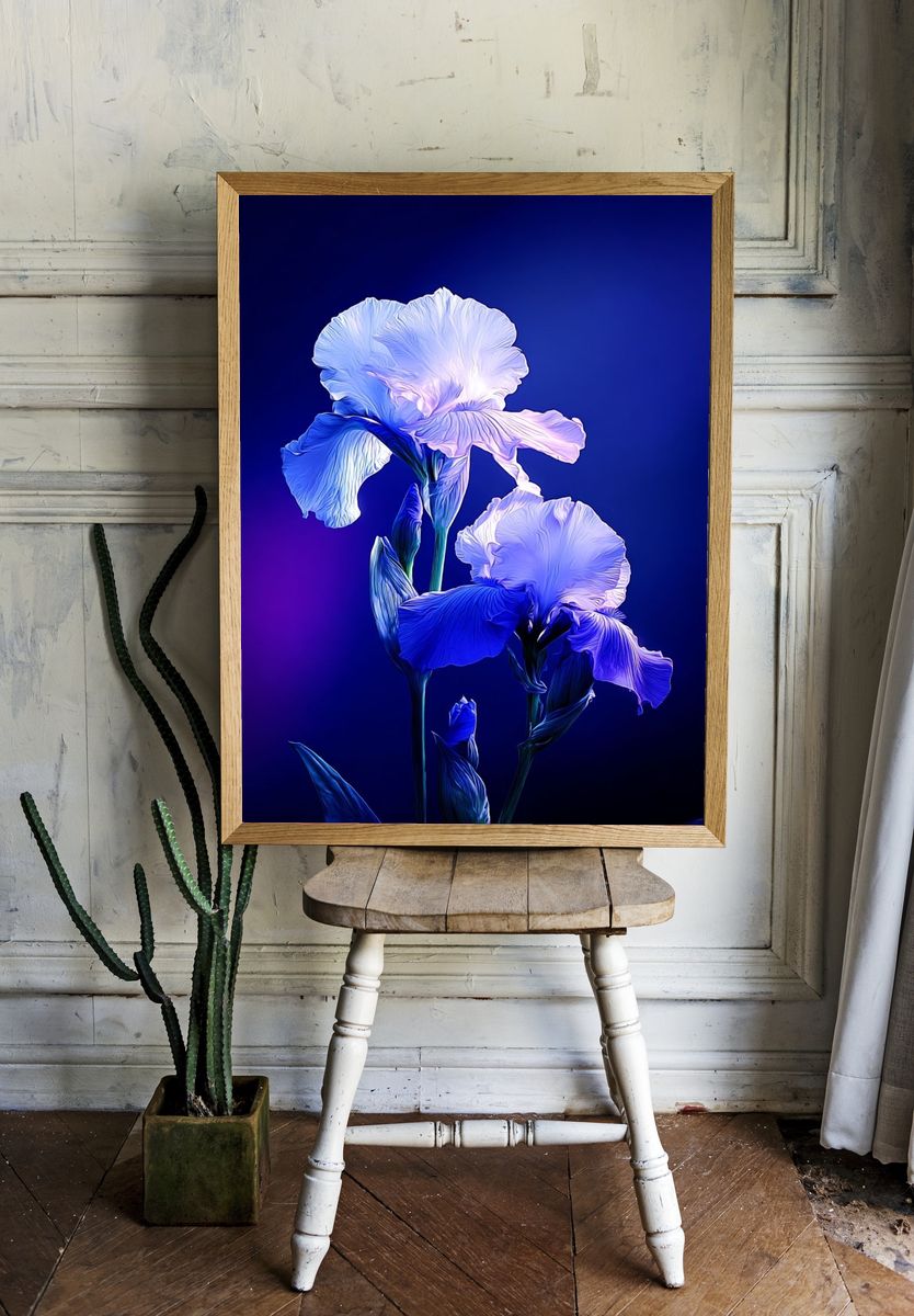 Blue Iris Flowers — Botanical Print. — room view 1