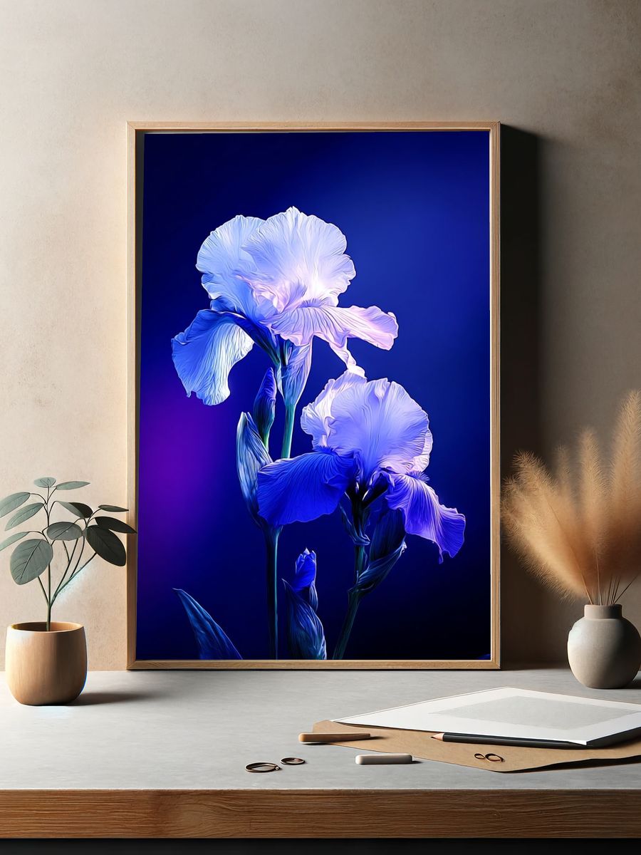 Blue Iris Flowers — Botanical Print. — room view 2