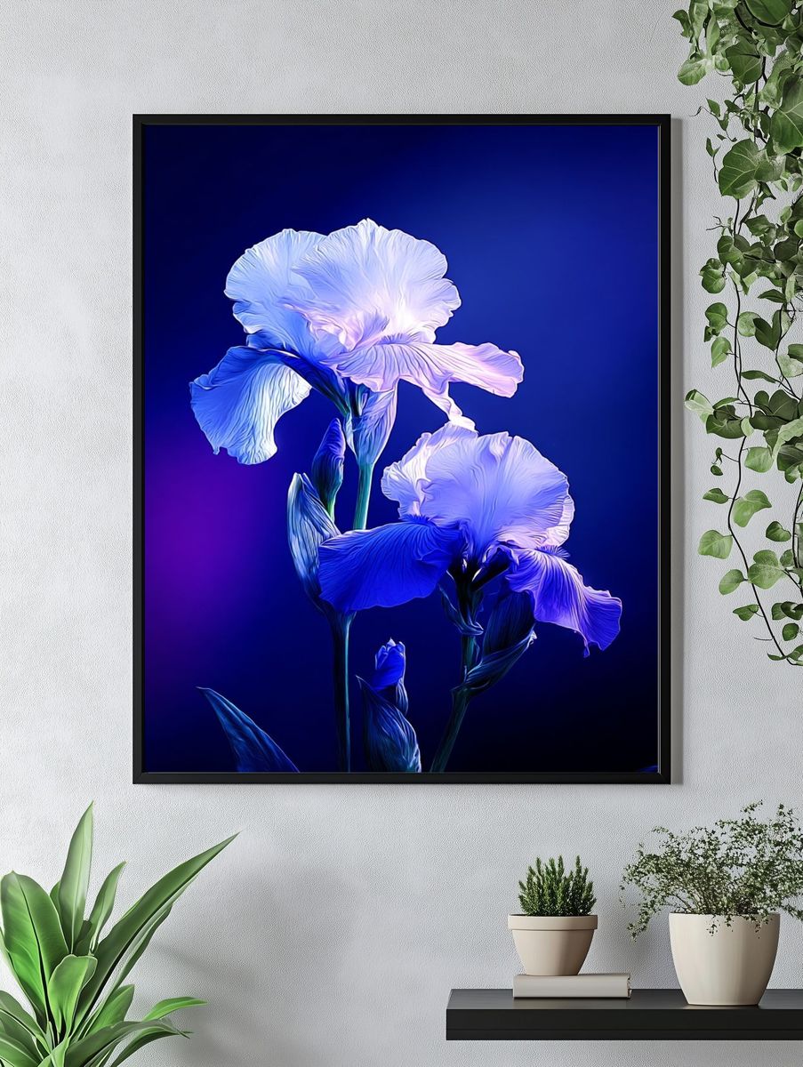 Blue Iris Flowers — Botanical Print. — room view 4