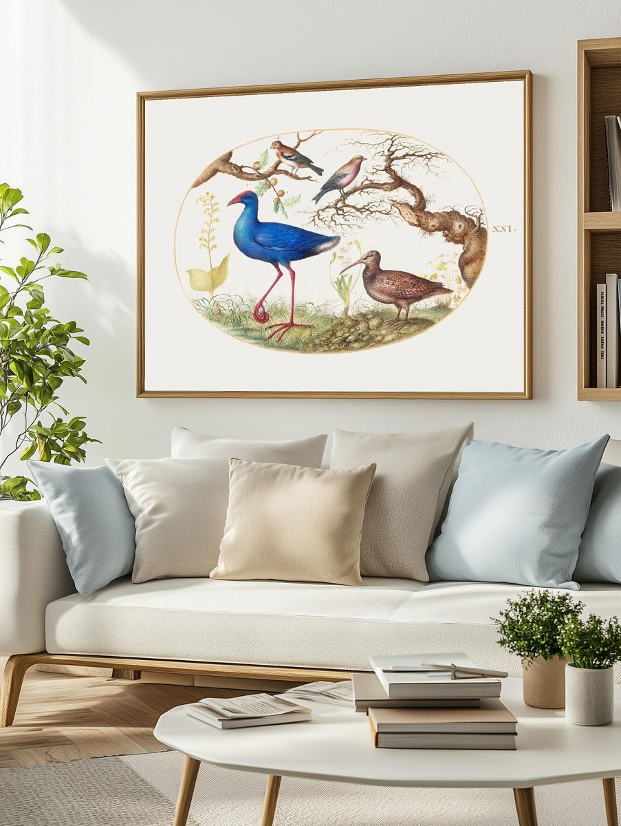 Colorful Birds in Nature — Vintage Print. — room view 2