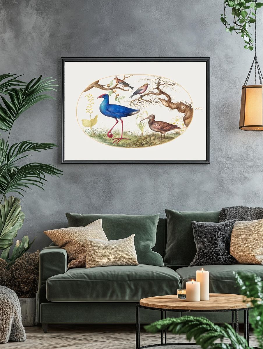 Colorful Birds in Nature — Vintage Print. — room view 4