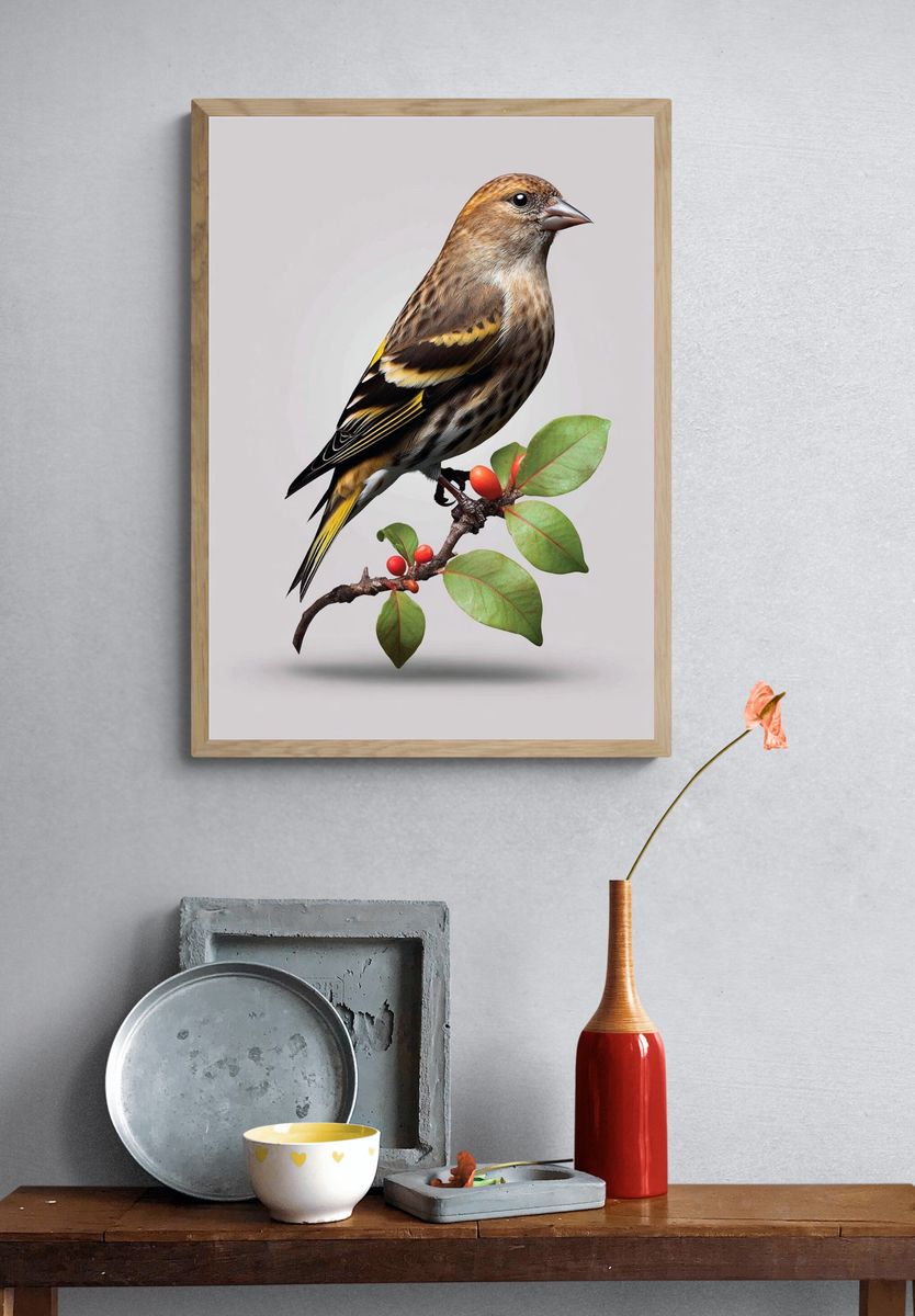 Bird on Branch — Illustration Print. — room view 3