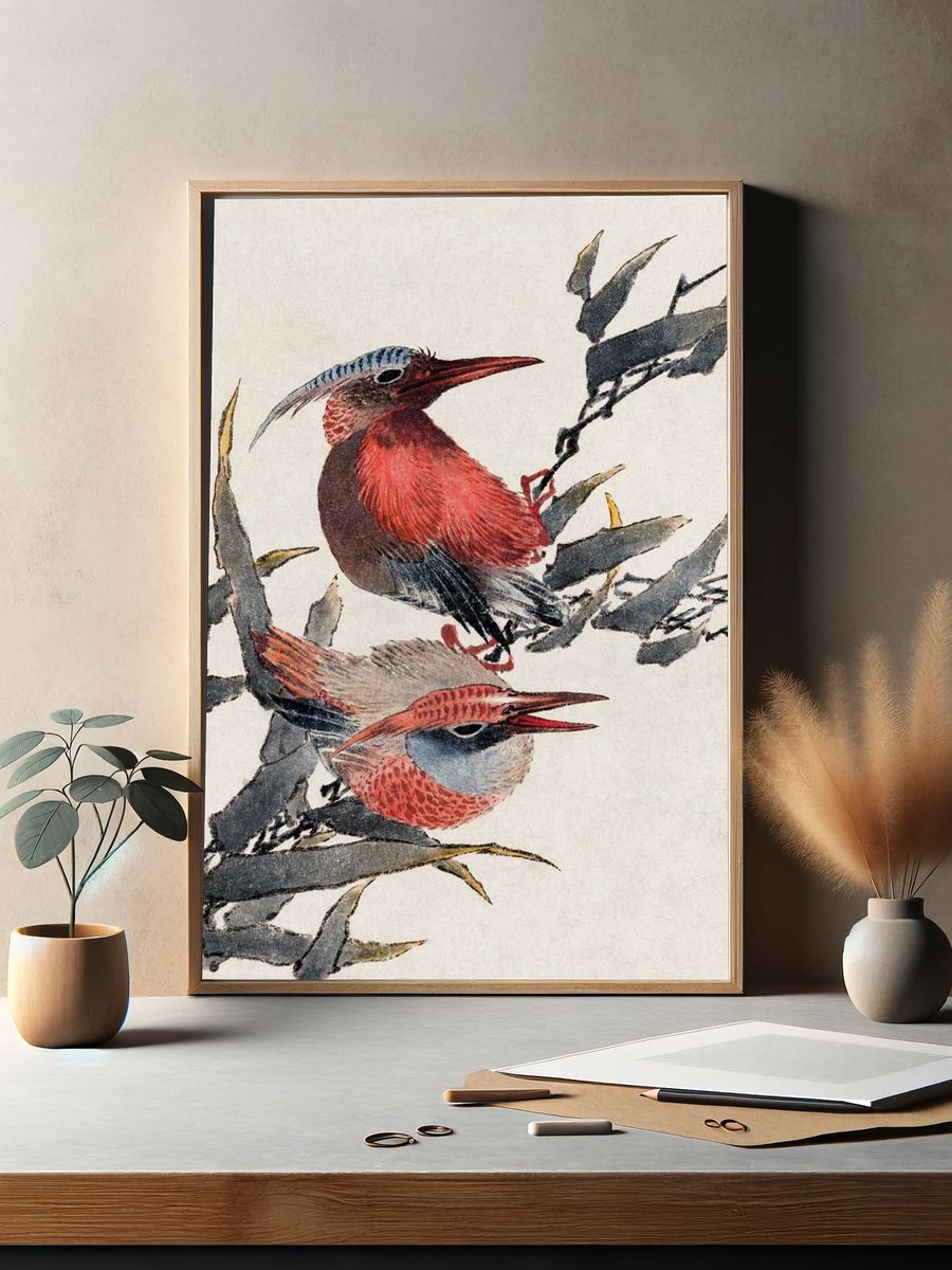 Colorful Birds on Branch — Illustration Print. — room view 2