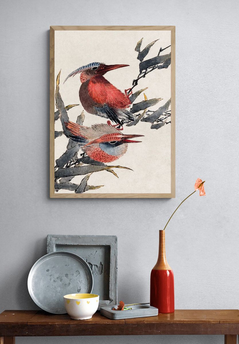 Colorful Birds on Branch — Illustration Print. — room view 3