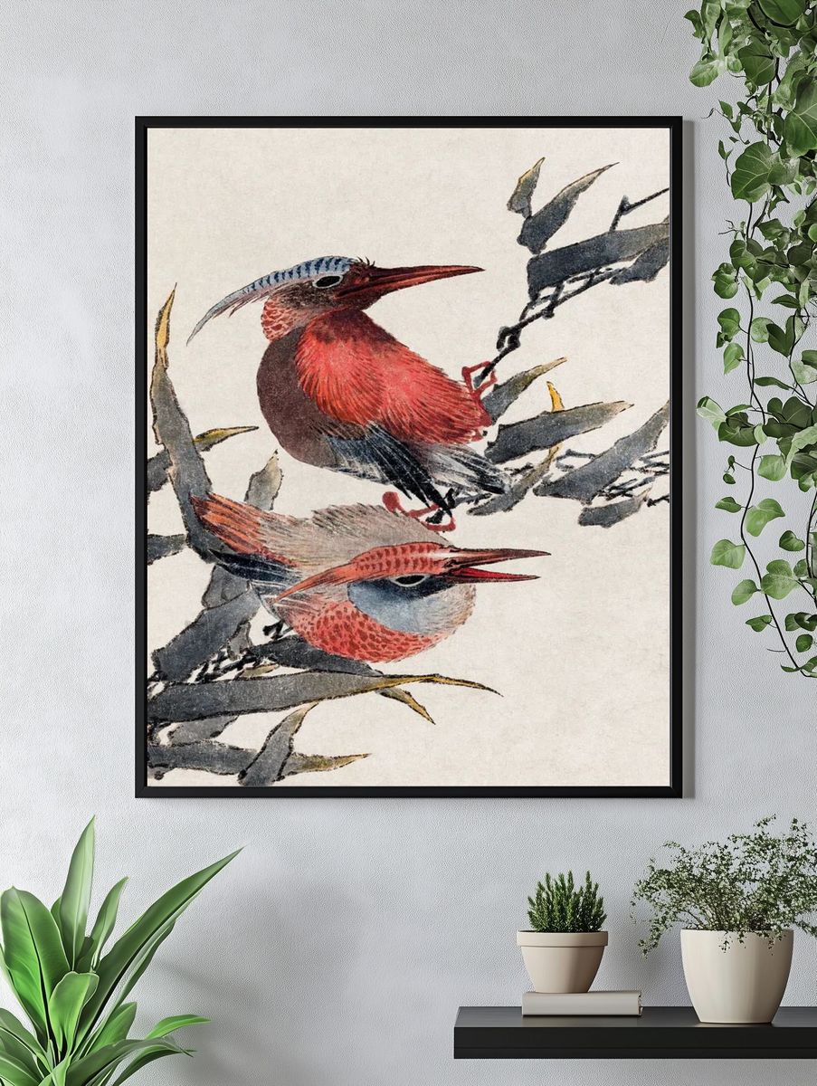 Colorful Birds on Branch — Illustration Print. — room view 4