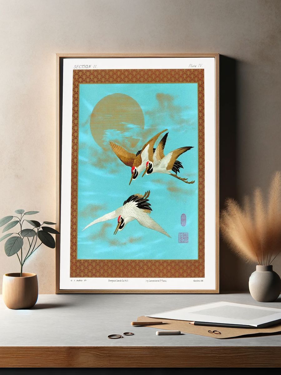 Three Sarus Cranes by G.A. Audsley — Art Print. — room view 2