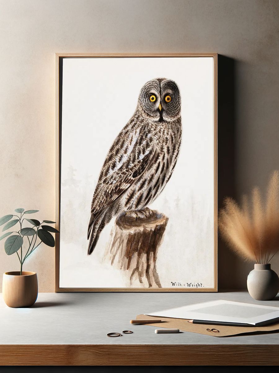 Great grey owl, 1830 - 1870, Wilhelm von Wright — Art Print. — room view 2