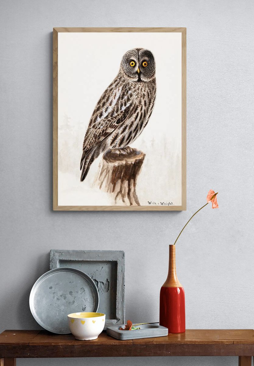 Great grey owl, 1830 - 1870, Wilhelm von Wright — Art Print. — room view 3