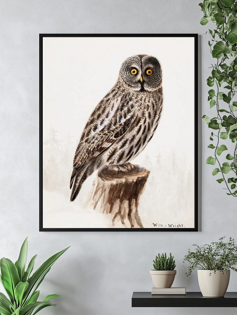Great grey owl, 1830 - 1870, Wilhelm von Wright — Art Print. — room view 4