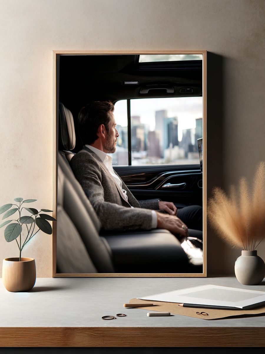 Businessman in Luxury Car — Photography Print. — room view 2
