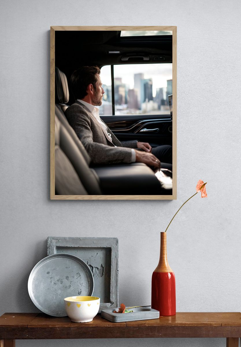 Businessman in Luxury Car — Photography Print. — room view 3