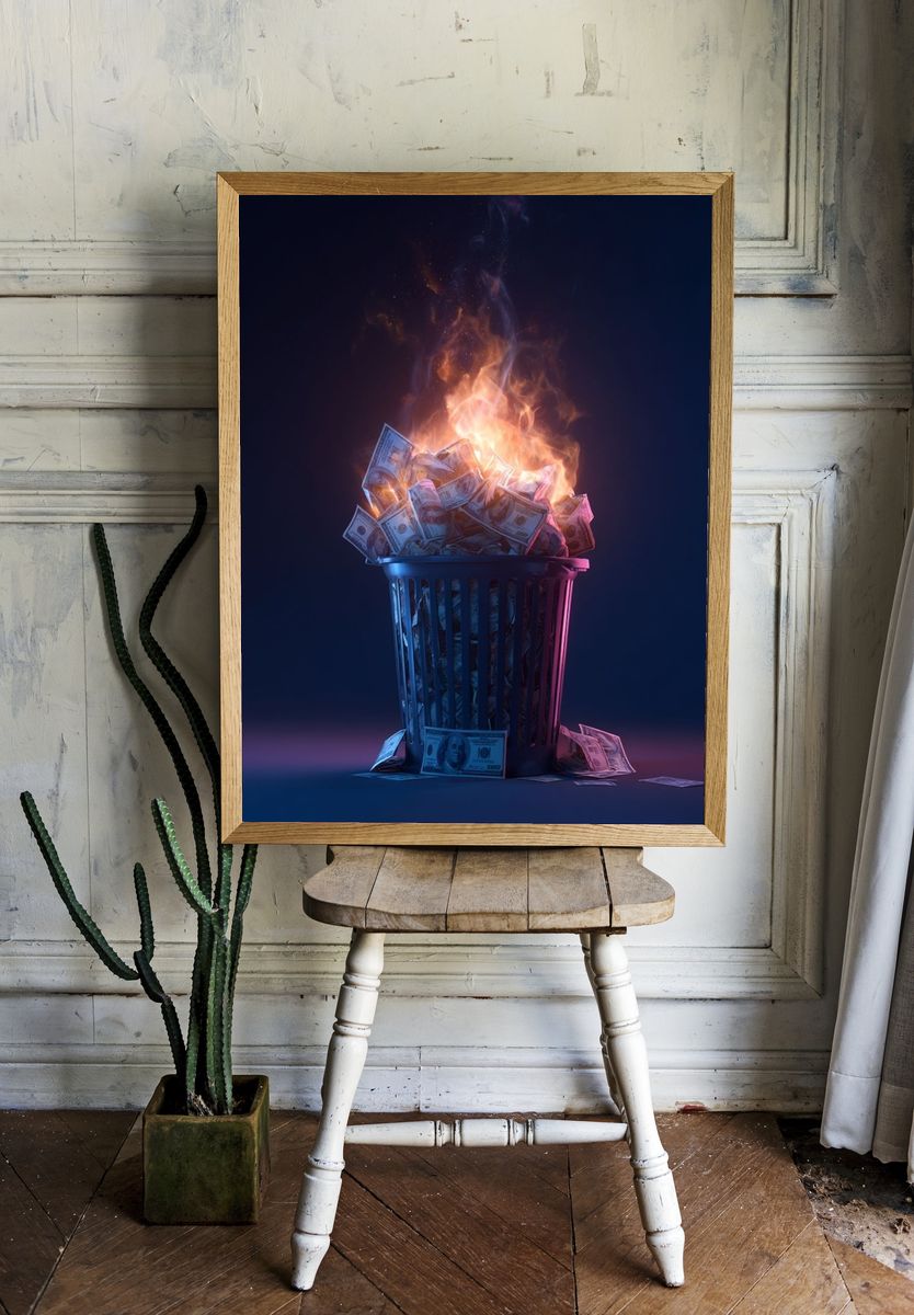 Burning Money — Digital Art Print. — room view 1