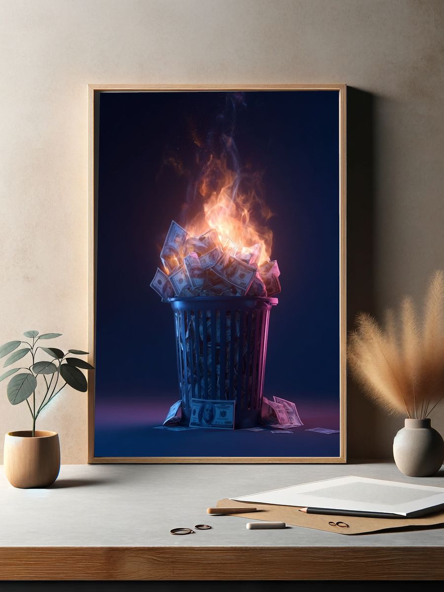 Burning Money — Digital Art Print. — room view 2