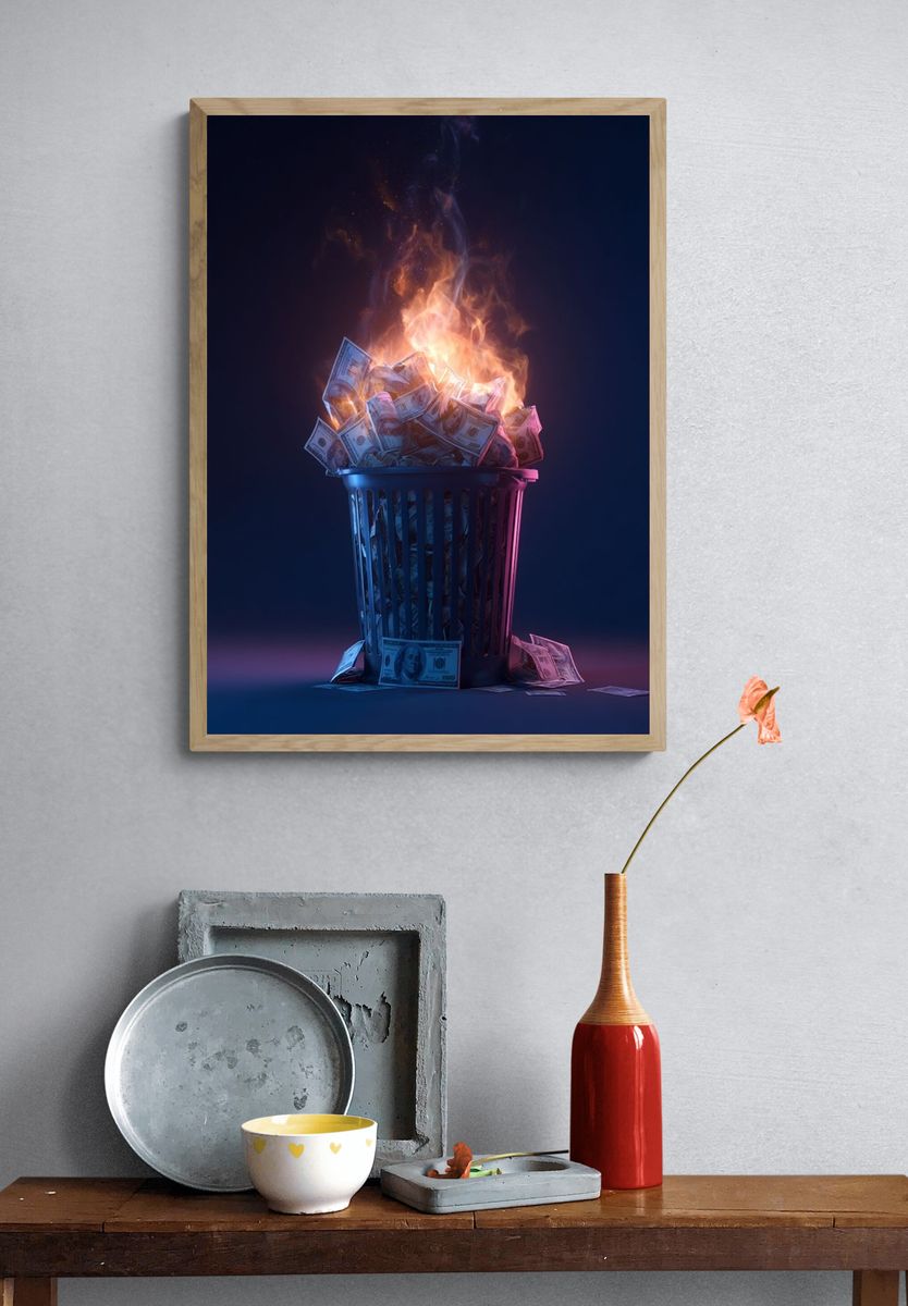 Burning Money — Digital Art Print. — room view 3