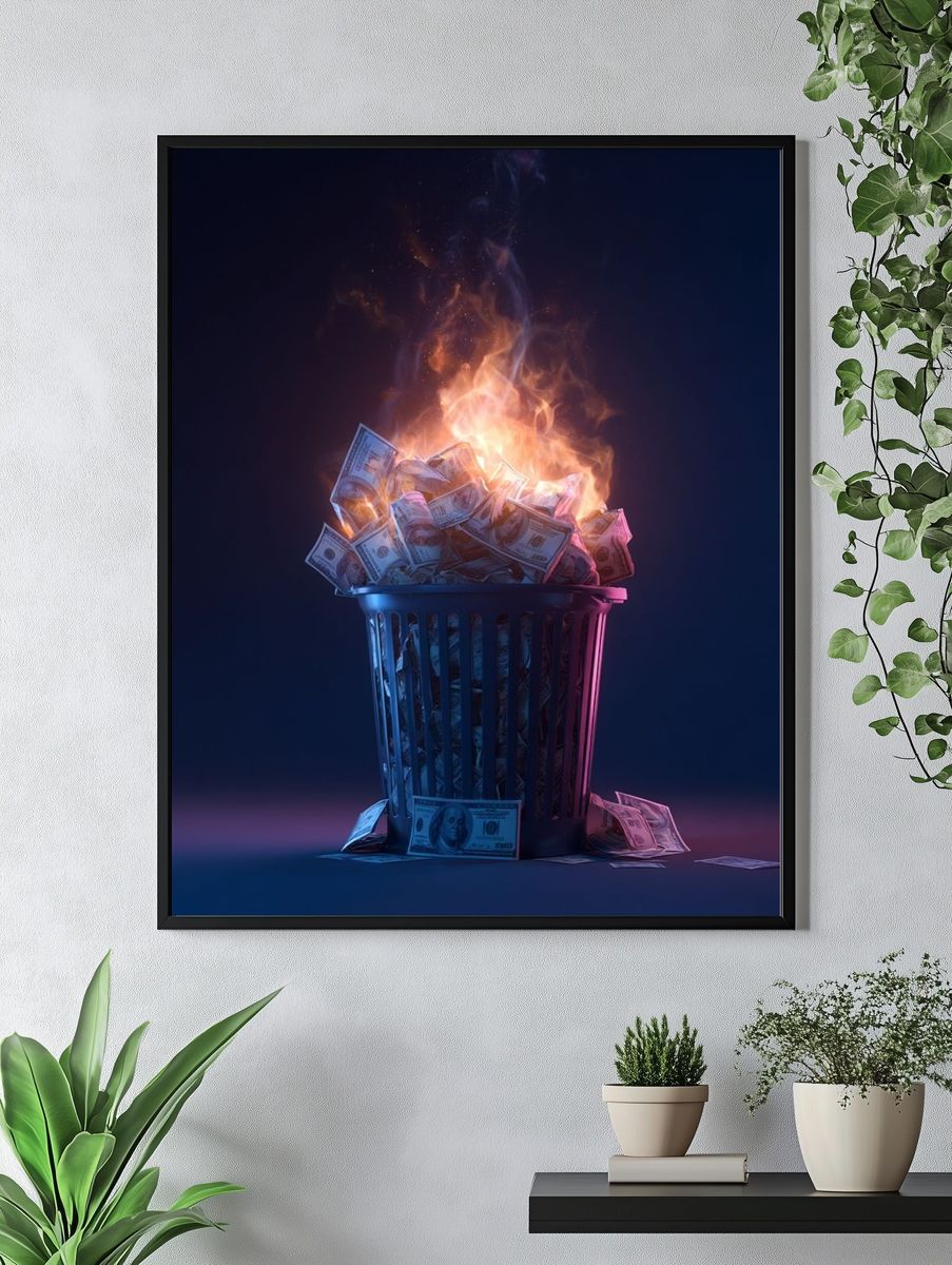 Burning Money — Digital Art Print. — room view 4