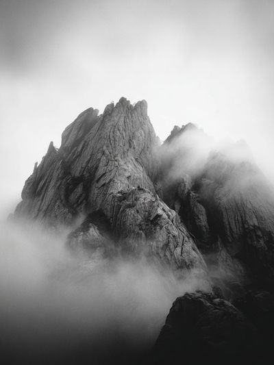 Misty Mountain Peaks — Black-White Print. poster