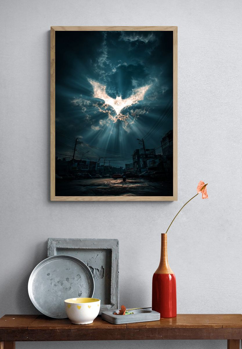 Batman Symbol in the Sky — Dark Art Print. — room view 3