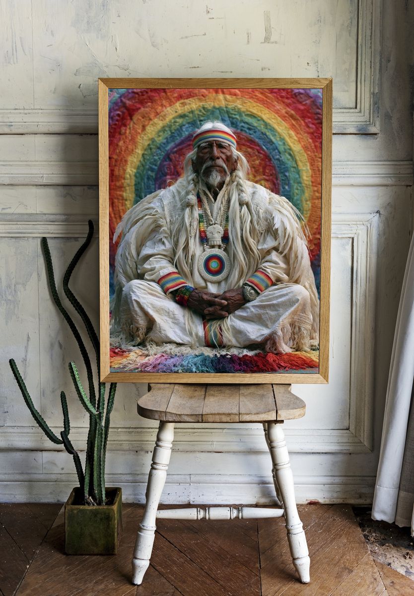 Rainbow Shaman Portrait Poster. — room view 1