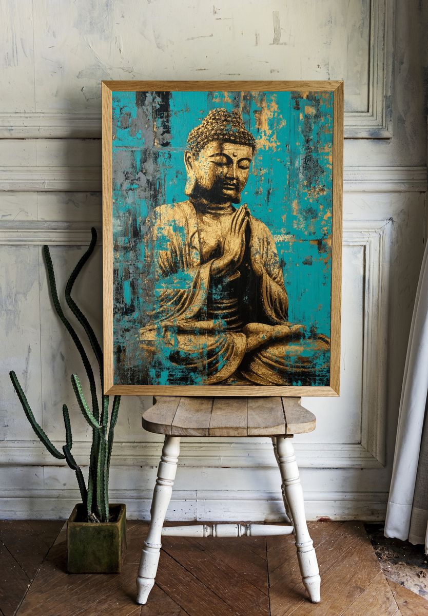 Golden Buddha Turquoise Texture Poster. — room view 1