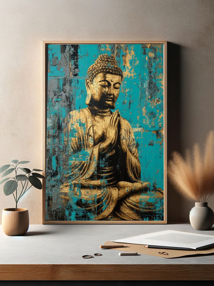 Golden Buddha Turquoise Texture Poster. — room view 2
