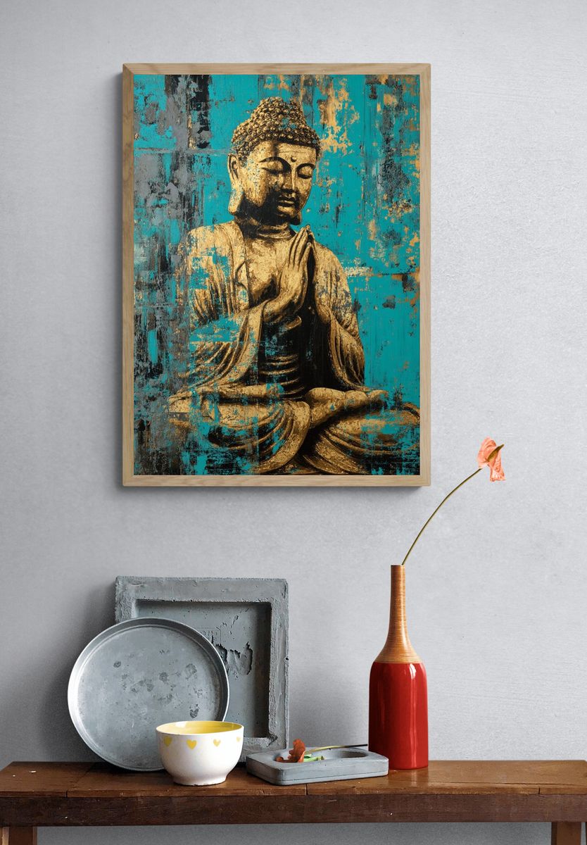 Golden Buddha Turquoise Texture Poster. — room view 3