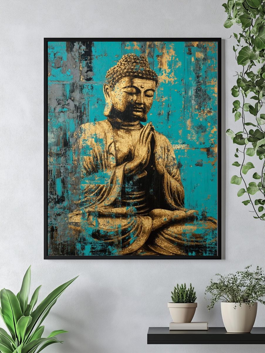 Golden Buddha Turquoise Texture Poster. — room view 4