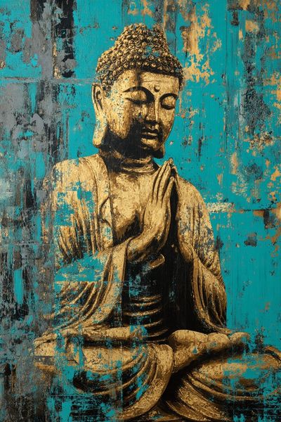 Golden Buddha Turquoise Texture Poster.