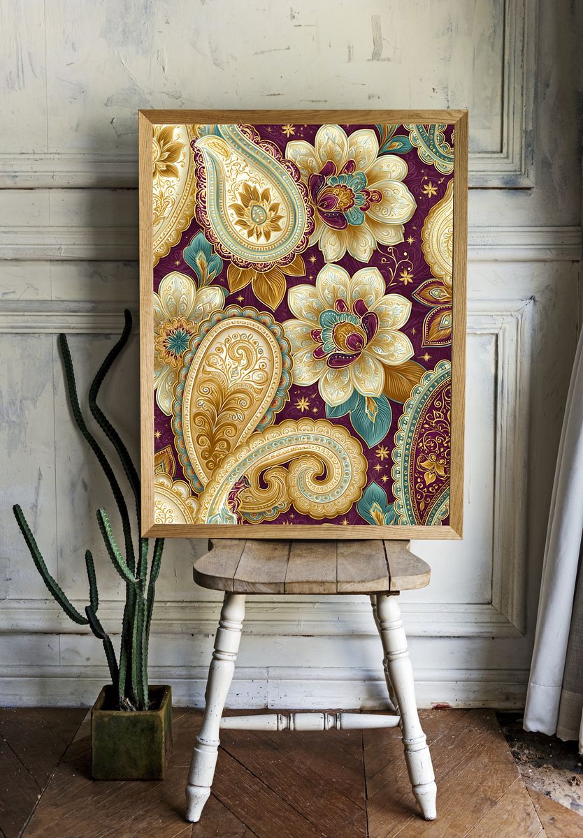 Ornate Paisley Floral Poster. — room view 1