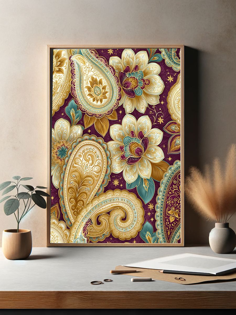 Ornate Paisley Floral Poster. — room view 2