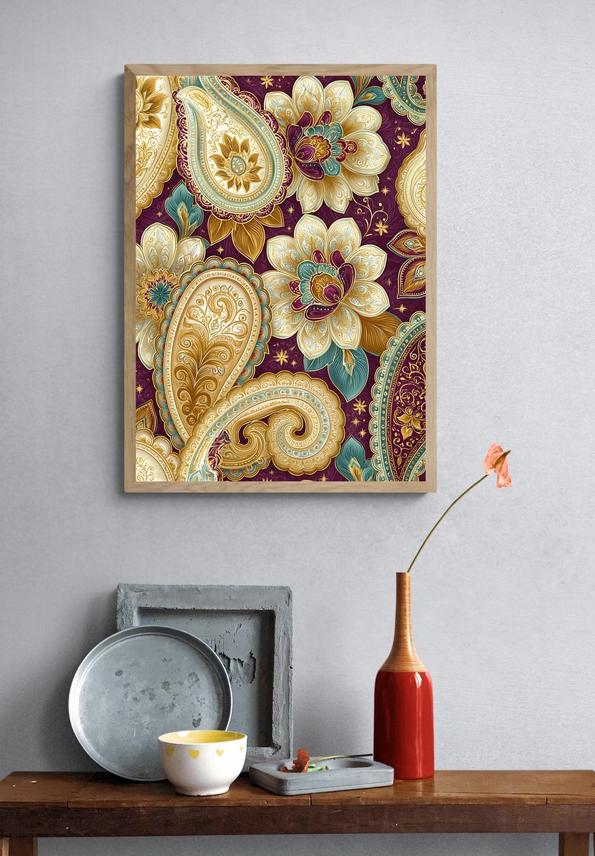Ornate Paisley Floral Poster. — room view 3