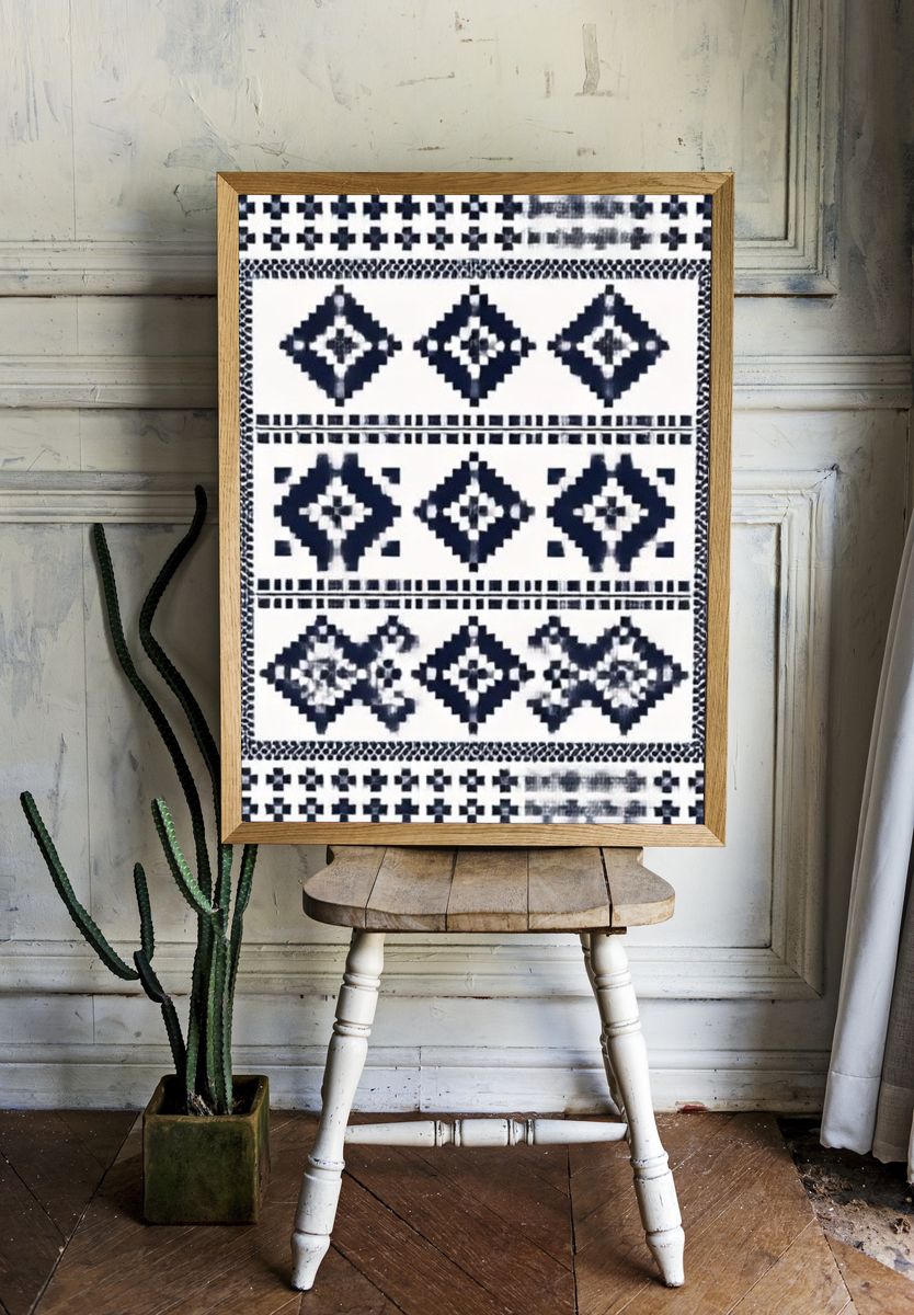 Geometric Indigo Pattern Poster. — room view 1